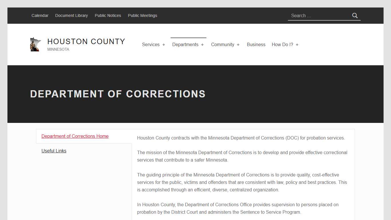 Department of Corrections – Houston County